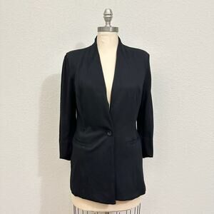 CABI Turner Blazer Jacket Black Shoulder Pads Ponte Knit Preppy Office